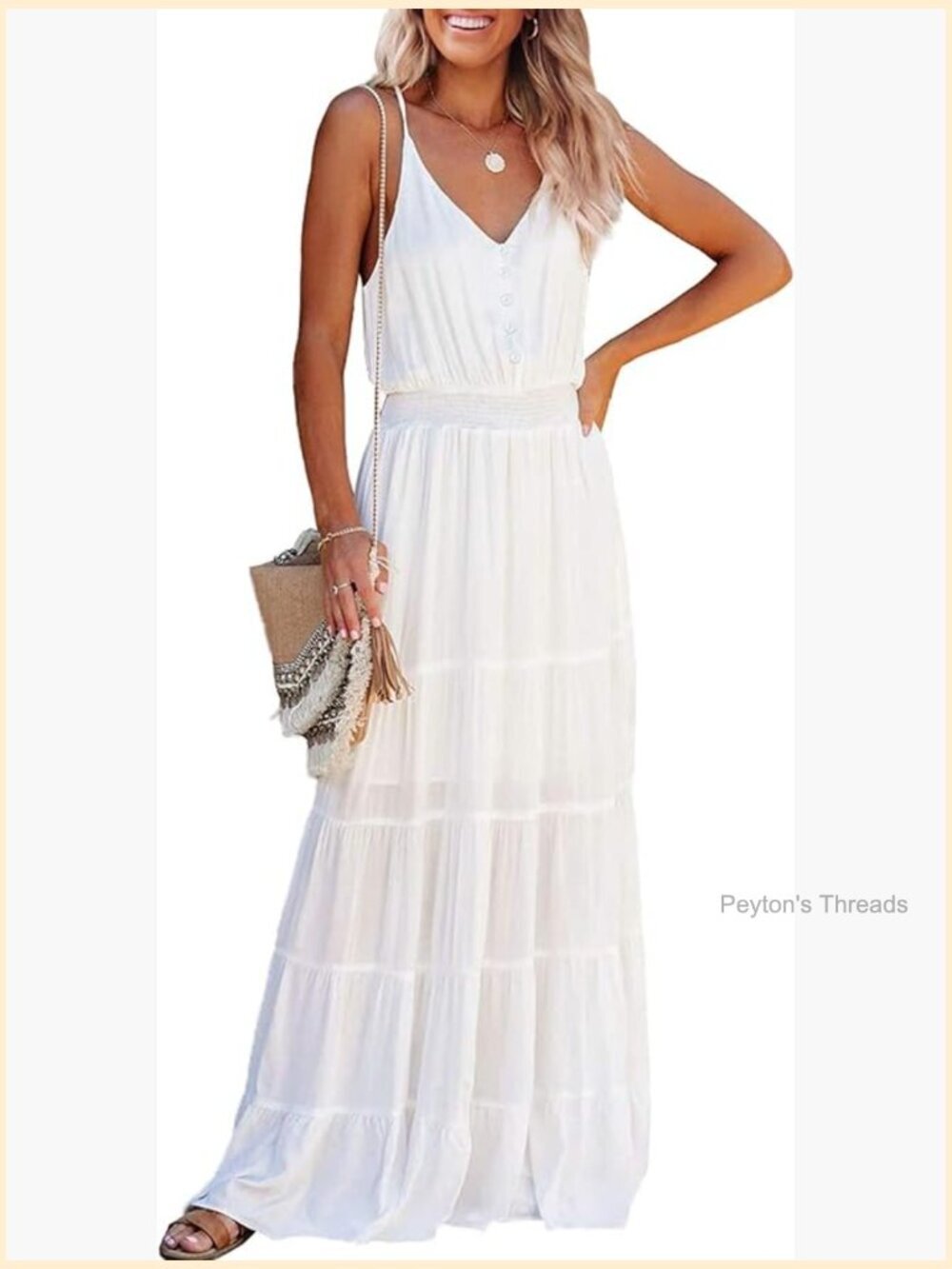Spaghetti Strap Sleeveless Maxi Dress Tiered High Waist Beach Sundress